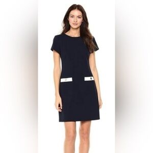 Tommy Hilfiger blk & white trm frnt pckts s/s sheath drss SZ 8 old money preppy